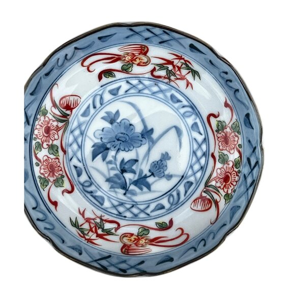 Set Of 4 Vintage 1960s Japanese Porcelain Saucers Hand-Painted Floral Blue & OJ - Picture 3 of 9